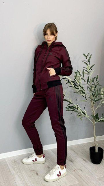 Женский зимний спортивный костюм Adidas бордовый Комплект Адидас с капюшоном Univer-80 фото