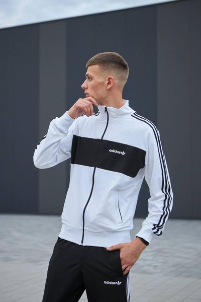 Чоловічий спортивний костюм Adidas без капюшона білий Комплект Адідас Кофта на блискавці Штани Хар-239 фото