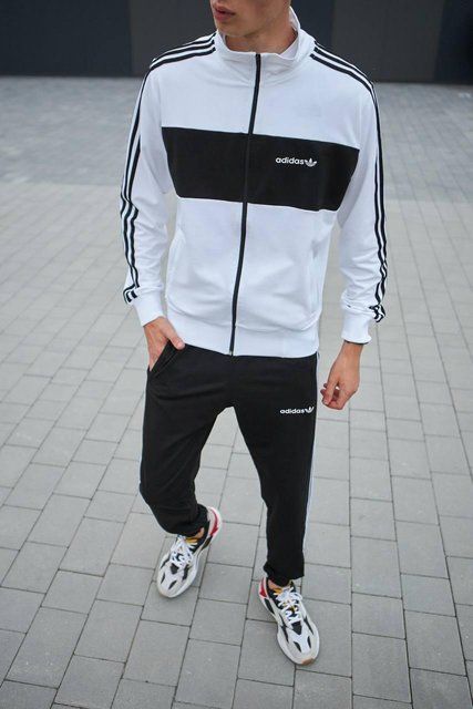 Мужской спортивный костюм Adidas без капюшона белый Комплект Адидас Кофта на молнии Штаны Хар-239 фото