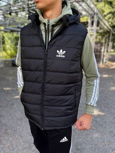 Мужская жилетка Adidas с капюшоном черная Безрукавка Адидас Мой-59 1 фото