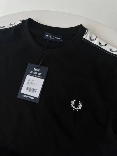 Чоловічий лонгслів Fred Perry чорний Світшот Фред Пері з лампасами Гла-78 фото