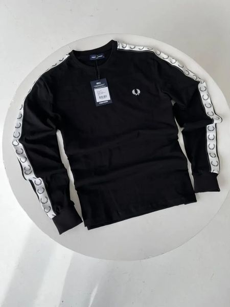 Чоловічий лонгслів Fred Perry чорний Світшот Фред Пері з лампасами Гла-78 фото