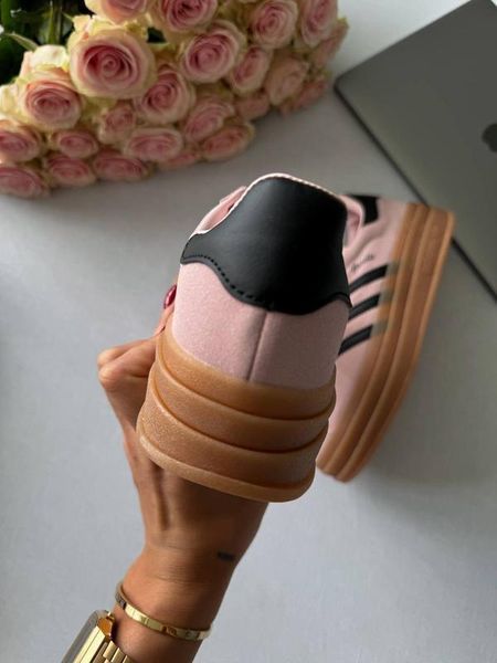 Жіночі кросівки Adidas Gazelle на платформі замшеві рожеві Адідас Газелі Arm-03456 (коп1) фото