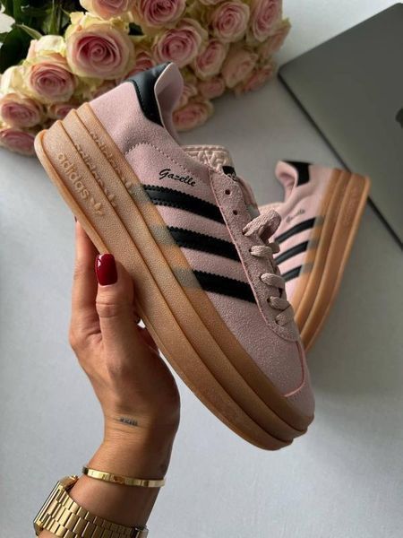 Жіночі кросівки Adidas Gazelle на платформі замшеві рожеві Адідас Газелі Arm-03456 (коп1) фото