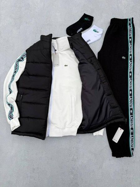 Мужской костюм Lacoste 3в1 белый с черным Комплект Лакоста Кофта на молнии Штаны Жилетка Хар-670 фото