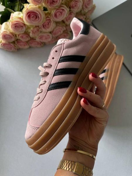 Жіночі кросівки Adidas Gazelle на платформі замшеві рожеві Адідас Газелі Arm-03456 (коп1) фото