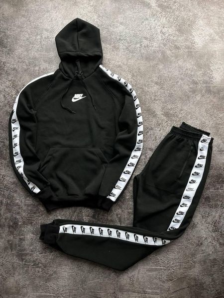 Чоловічий зимовий спортивний костюм Nike з чорним лампасами Комплект Найк Худі Штани Uni-191 фото