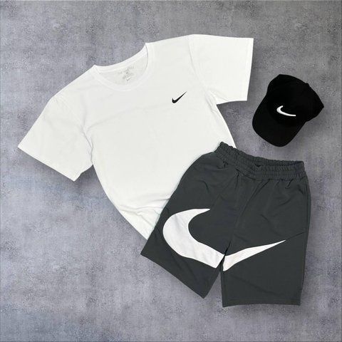 Чоловічий літній костюм Nike Футболка Шорти Кепка білий з сірим Комплект Найк Will-N0106 фото