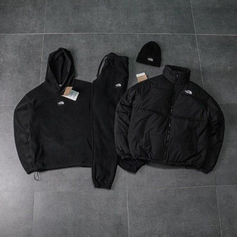 Мужской зимний спортивный костюм The North Face плюшевый черный Набор ТНФ Костюм Куртка Шапка Ads-586 фото