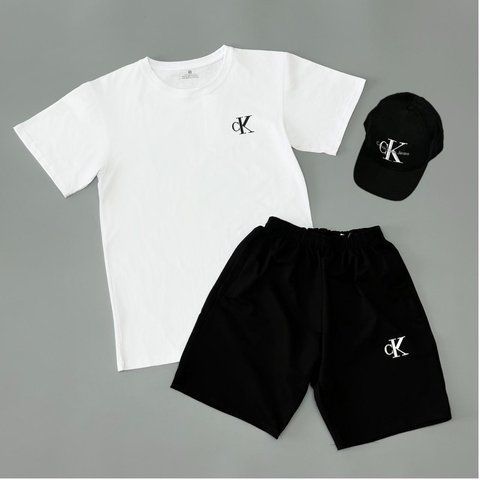 Чоловічий літній костюм Calvin Klein Футболка Шорти Кепка білий Комплект Кельвін Кляйн Will-C0005 фото