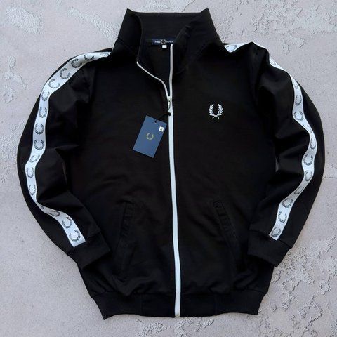 Мужская олимпийка Fred Perry с лампасами черная Кофта Фред Пери на молнии без капюшона Хар-541 фото