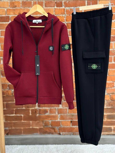 Мужской зимний спортивный костюм Stone Island бордовый Комплект Стон Айленд с капюшоном Хар-266 фото