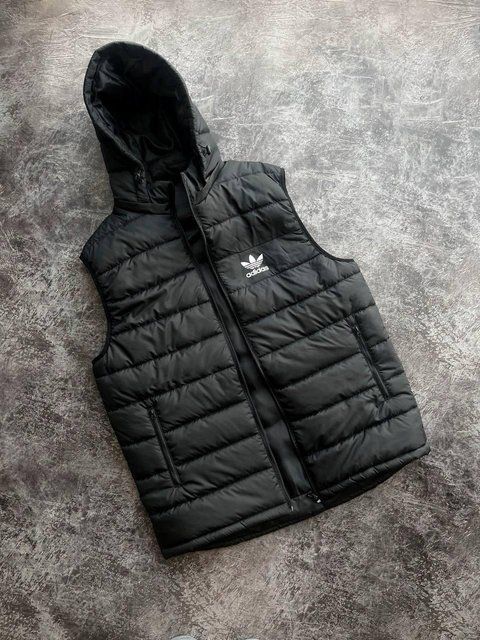 Мужская жилетка Adidas с капюшоном черная Безрукавка Адидас Мой-59 1 фото