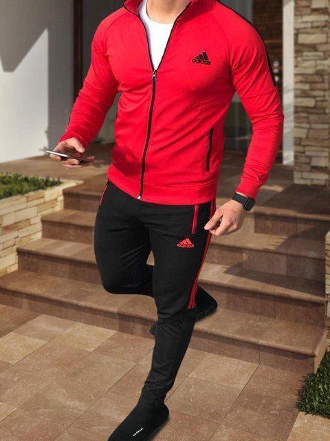 Мужской спортивный костюм Adidas красный Комплект Адидас Кофта на змейке Штаны Seas-13 фото
