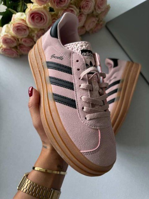 Женские кроссовки Adidas Gazelle на платформе замшевые бежевые Адидас Газели Arm-03456 (коп1) фото