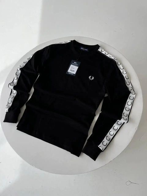 Мужской лонгслив Fred Perry черный Свитшот Фред Пери с лампасами Гла-78 фото