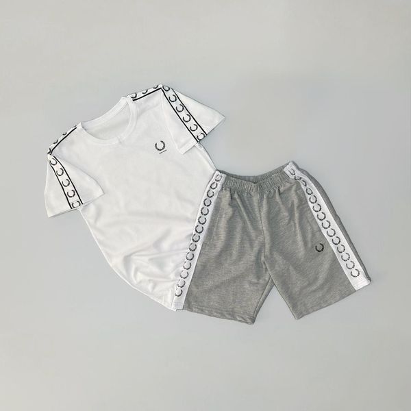 Мужской летний костюм Fred Perry Футболка Шорты белый с серым Комплект Фред Перри с лампасами Will-FP0054 фото