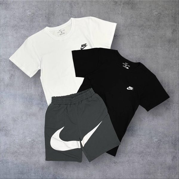 Мужской летний костюм Nike Футболка Шорты Кепка белый с серым Комплект Найк Will-N0106 фото