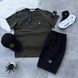 Чоловічий літній костюм Stone Island Футболка Шорти Кепка хакі із патчем Стон Айленд Хар-878 (коп3) фото 1
