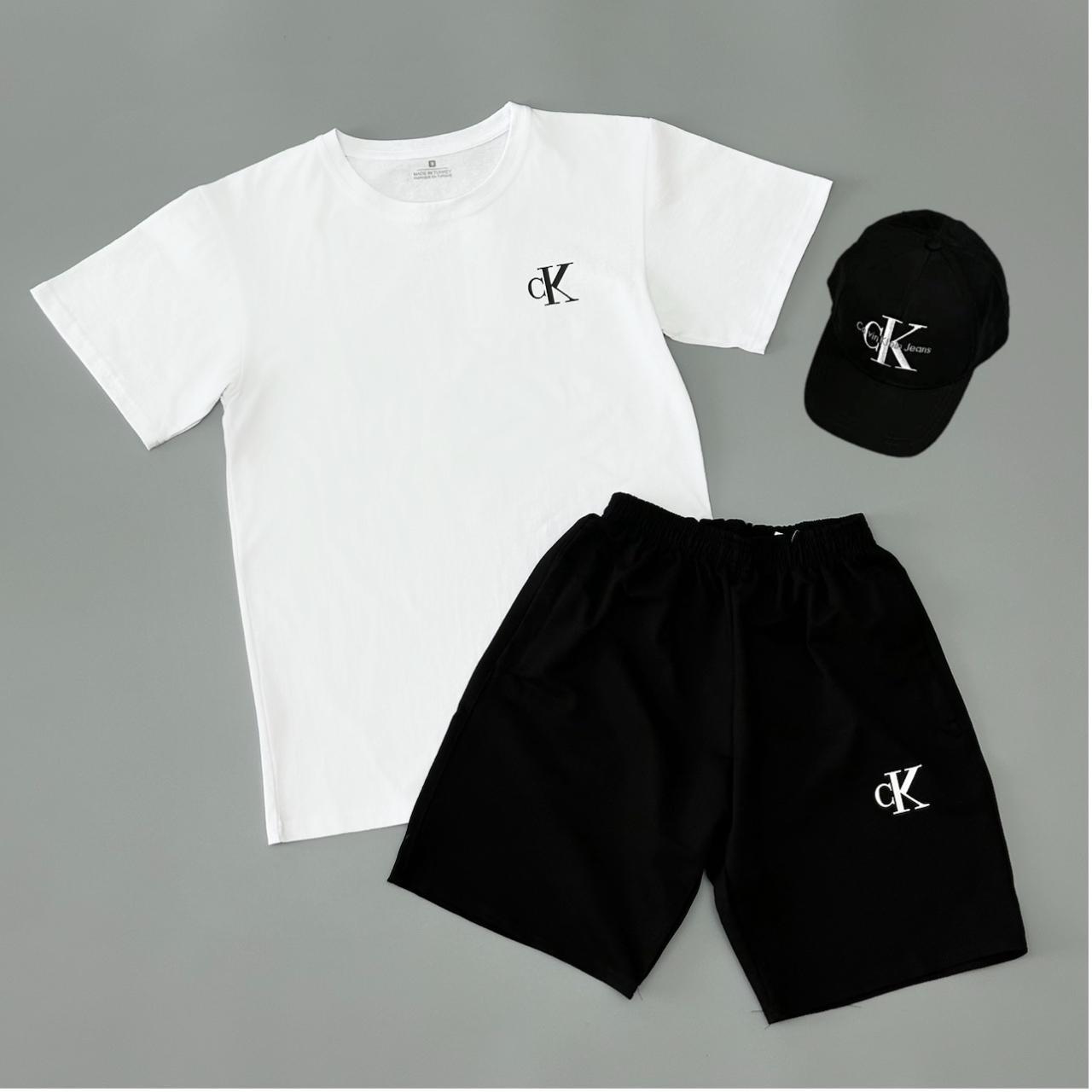 Мужской летний костюм Calvin Klein Футболка Шорты Кепка белый Комплект Кельвин Кляйн