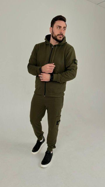 Мужской спортивный костюм Stone Island с капюшоном хаки Комплект Стон Айленд Толстовка Штаны Univer-22 4 фото