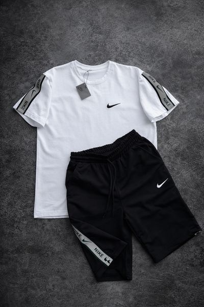 Мужской летний костюм Nike черный Комплект Найк Футболка Шорты с лампасами Pav-1000ч фото