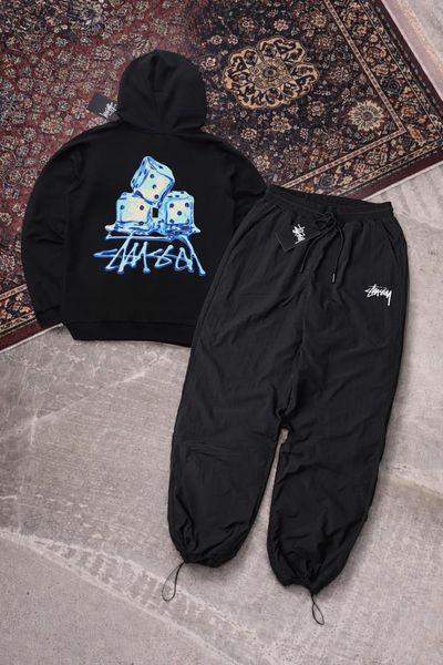 Чоловічий спортивний костюм Stussy чорно-білий з капюшоном Комплект Худі Штани плащівка Стуссі Ads-448 фото