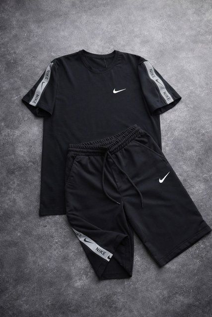 Мужской летний костюм Nike черный Комплект Найк Футболка Шорты с лампасами Pav-1000ч фото
