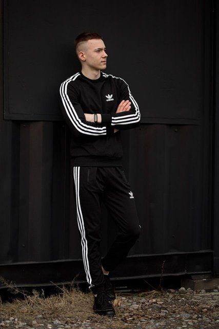 Мужской спортивный костюм Adidas Свитшот + Штаны черный Хар-829 (коп6) фото