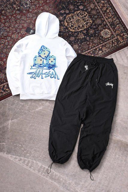 Мужской спортивный костюм Stussy черно-белый с капюшоном Комплект Худи Штаны плащевка Стусси Ads-448 фото