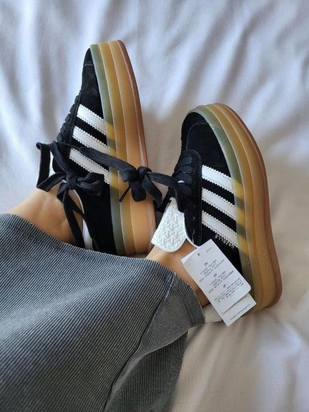 Женские кроссовки Adidas Gazelle на платформе замшевые черные Адидас Газели Arm-0284 фото