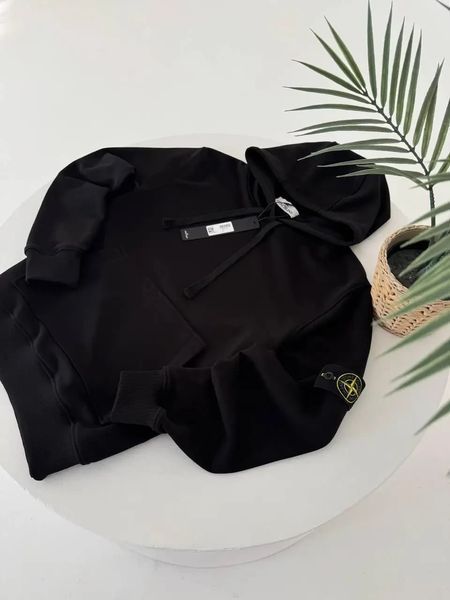 Чоловіче худі Stone Island чорне Кофта Стон Айленд з патчем гла-64 фото