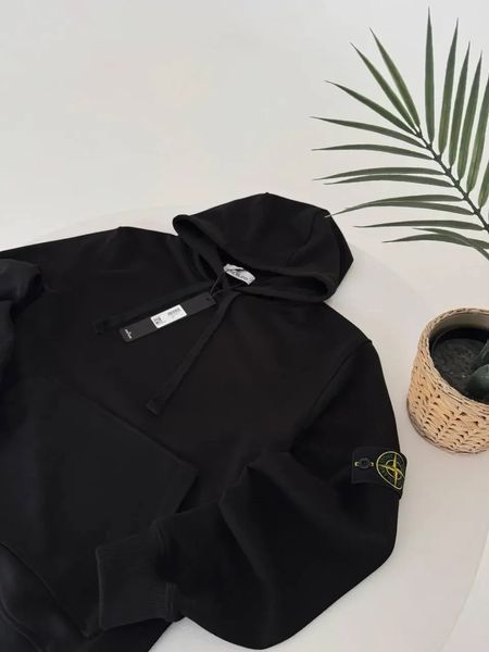 Чоловіче худі Stone Island чорне Кофта Стон Айленд з патчем гла-64 фото