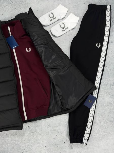 Мужской костюм Fred Perry с лампасами бордовый Комплект Фред Перри Жилетка Хар-546 фото