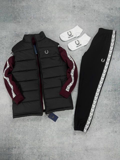 Мужской костюм Fred Perry с лампасами бордовый Комплект Фред Перри Жилетка Хар-546 фото