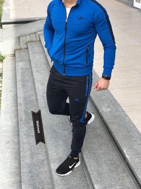 Мужской спортивный костюм Nike синий Комплект Найк Кофта на змейке Штаны Seas-15 фото