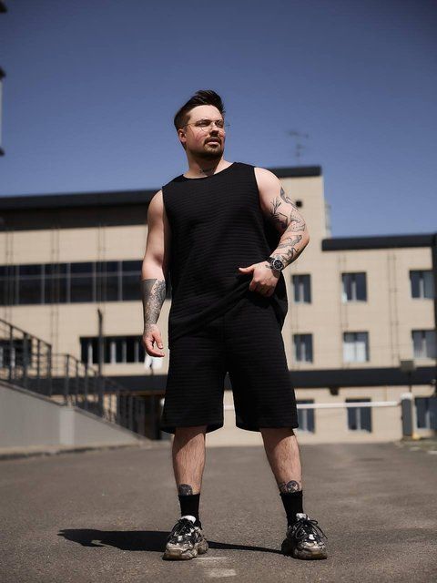 Чоловічий літній костюм майка та шорти чорний Sane-M4 фото
