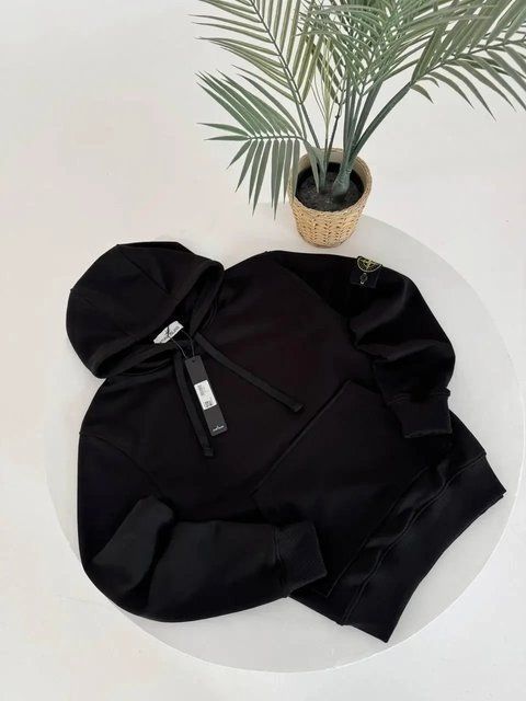 Мужское худи Stone Island черное Кофта Стон Айленд с патчем гла-64 фото
