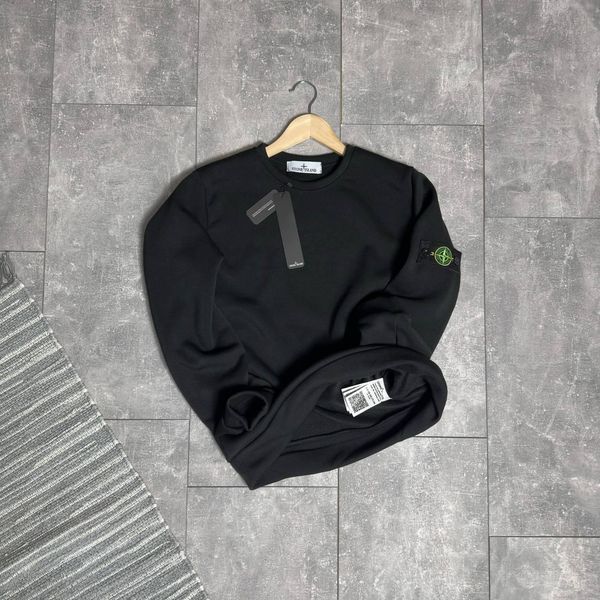 Чоловічий зимовий світшот Stone Island чорний Кофта без капюшона Стон Айленд з патчем Ads-50 фото