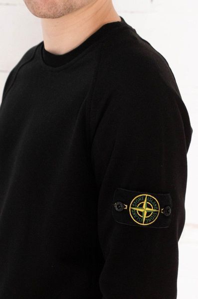 Мужской свитшот Stone Island с патчем черный Мужская кофта без капюшона Стон Айленд Ads-50 1 фото