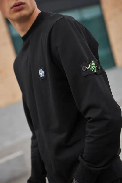 Мужской свитшот Stone Island черный Кофта без капюшона Стон Айленд с патчем Хар-275 фото