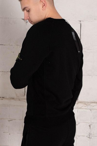 Мужской свитшот Stone Island с патчем черный Мужская кофта без капюшона Стон Айленд Ads-50 1 фото
