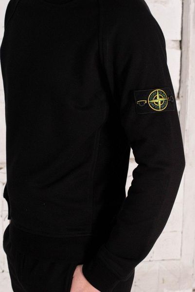 Мужской свитшот Stone Island с патчем черный Мужская кофта без капюшона Стон Айленд Ads-50 1 фото
