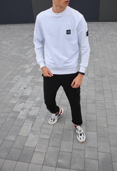 Чоловічий спортивний костюм Stone Island без капюшона білий Комплект Стон Айленд Світшот Штани Мой-1 9 фото