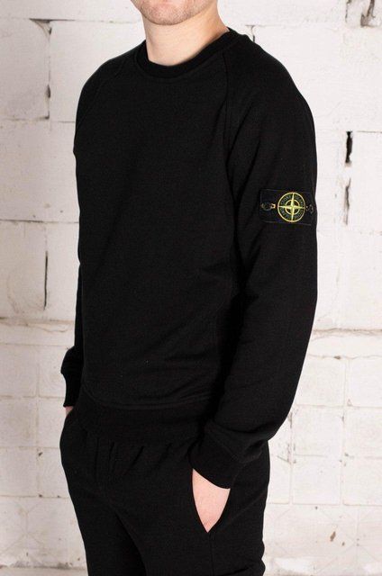Мужской свитшот Stone Island с патчем черный Мужская кофта без капюшона Стон Айленд Ads-50 1 фото