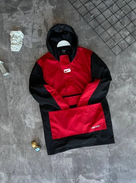 Чоловічий анорак Nike чорний з червоним Вітровка Найк весняна осіння Моло-LS12 фото