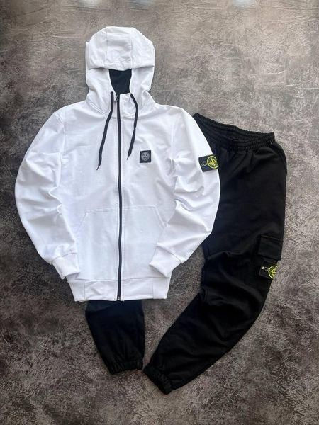 Чоловічий спортивний костюм Stone Island на блискавці білий Комплект Стон Айленд Толстовка Штани Univer-22 1 фото