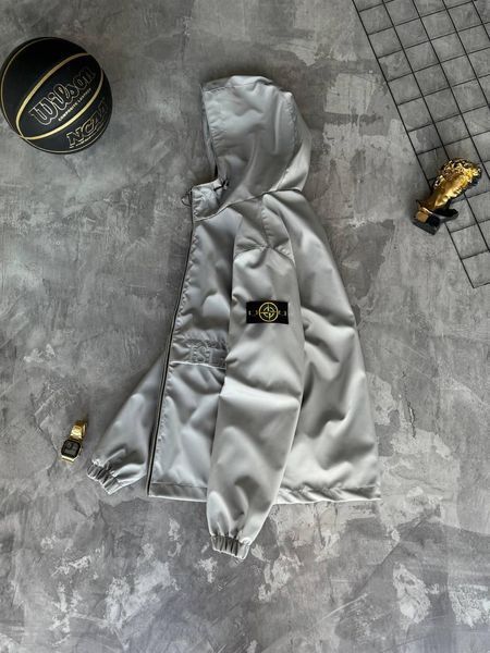 Мужская ветровка Stone Island с патчем серая Куртка Стон Айленд из плащевки Моло-SN105 фото