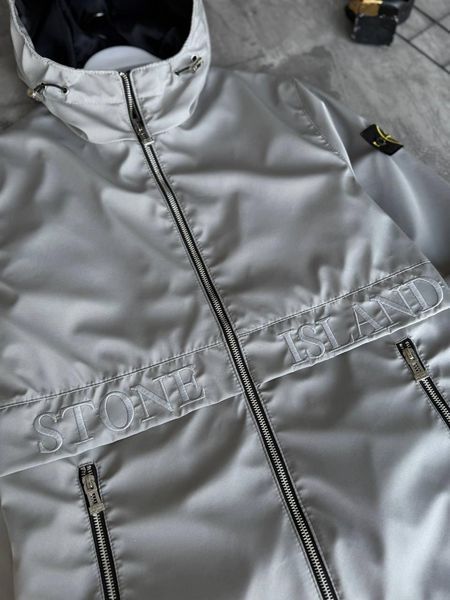 Мужская ветровка Stone Island с патчем серая Куртка Стон Айленд из плащевки Моло-SN105 фото