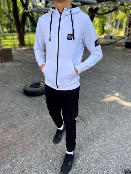 Чоловічий спортивний костюм Stone Island на блискавці білий Комплект Стон Айленд Толстовка Штани Univer-22 1 фото